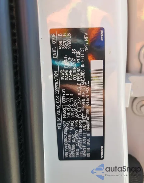 2018 Volvo Xc60 T5 Momentum from USA, damaged, VIN YV4102RK2J1062707